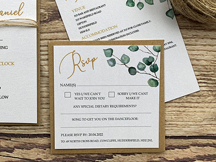 Eucalyptus RSVP card with Kraft envelope